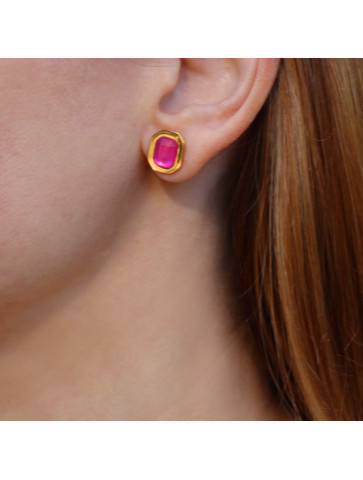 Octagonal earrings - gold-colored surgical steel