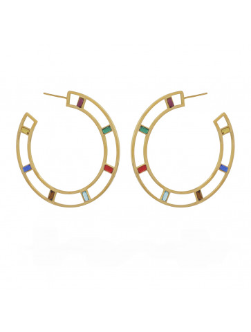 Hoop earrings - surgical steel - colored zircons
