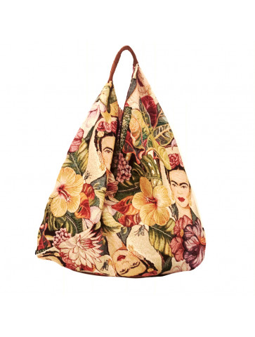 Fabric shoulder bag - colorful flowers & Frida print