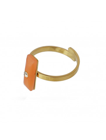 Gold-colored surgical steel ring - colored acrylic stone