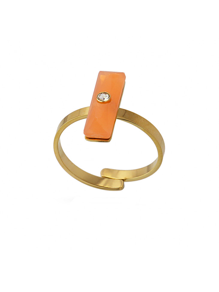 Gold-colored surgical steel ring - colored acrylic stone