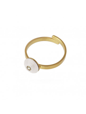 Gold-colored surgical steel ring - circular acrylic stone