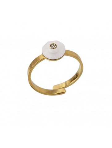 Gold-colored surgical steel ring - circular acrylic stone