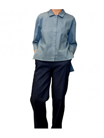 Asymmetric jean shirt with side slit