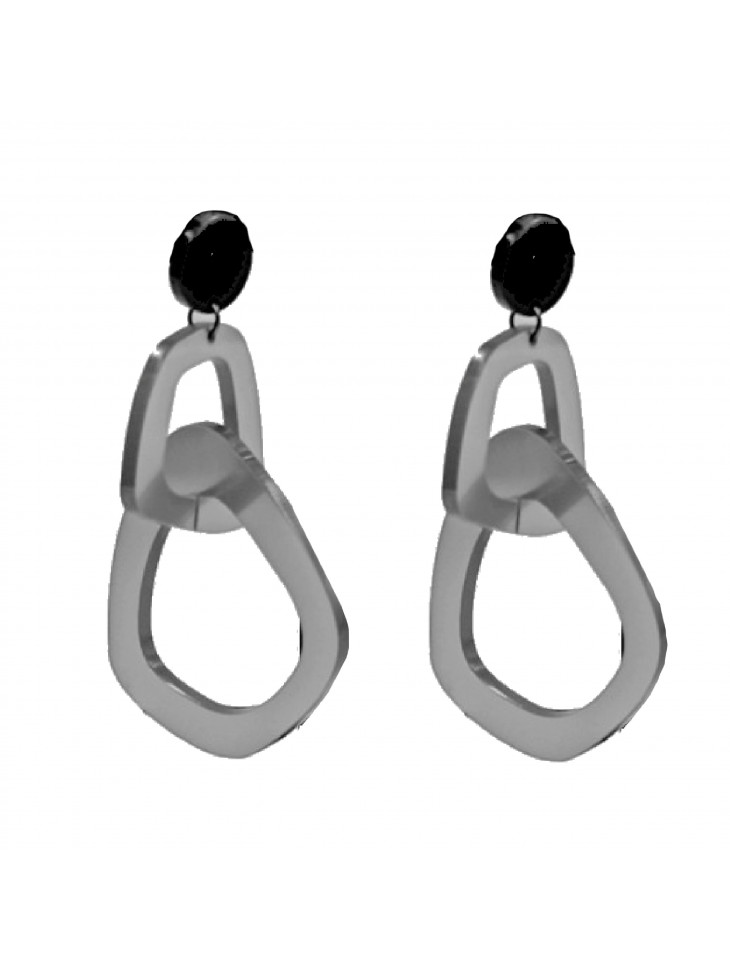 Plexiglass Earrings - two irregular circles - gray matte