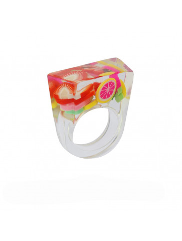 Ring -transparent resin - recycled plastic Fruits