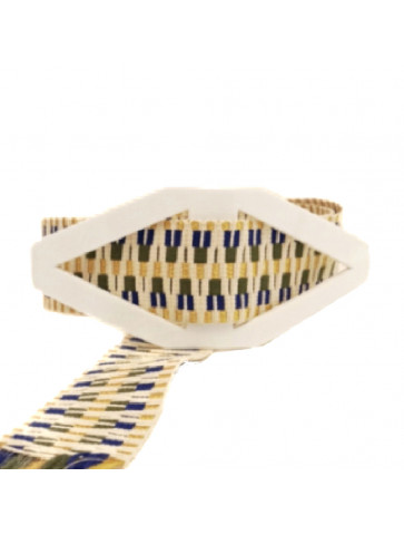 Belt- multicolor beige / khaki / blue & gold strap