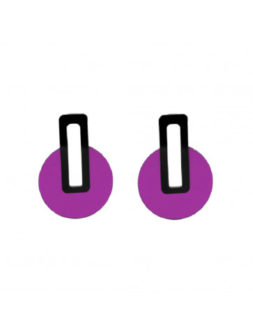 Plexiglass Earrings -Purple Black-Round Clip
