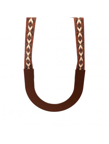 Necklace with strap and plexiglass horseshoe in brown colors.