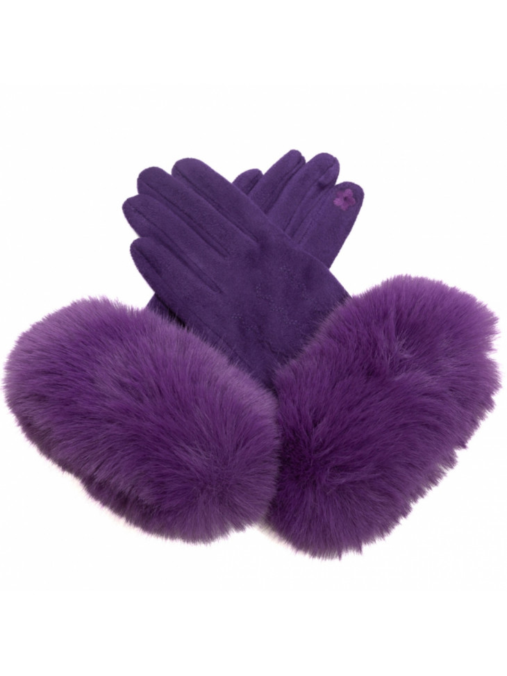 Suede gloves-faux fur