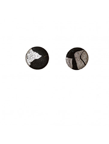 Handmade Clay Earrings - Black - Silver - Circle Shape