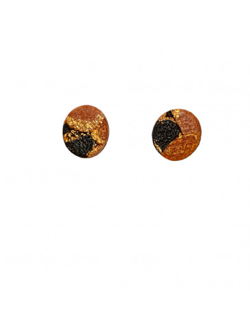 Handmade polymer clay earrings - black - brown - gold
