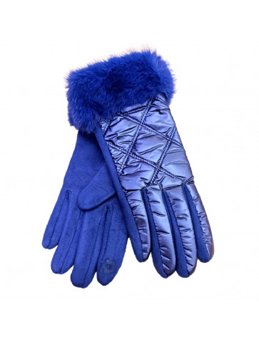 Suede gloves - metallic quilted fabric