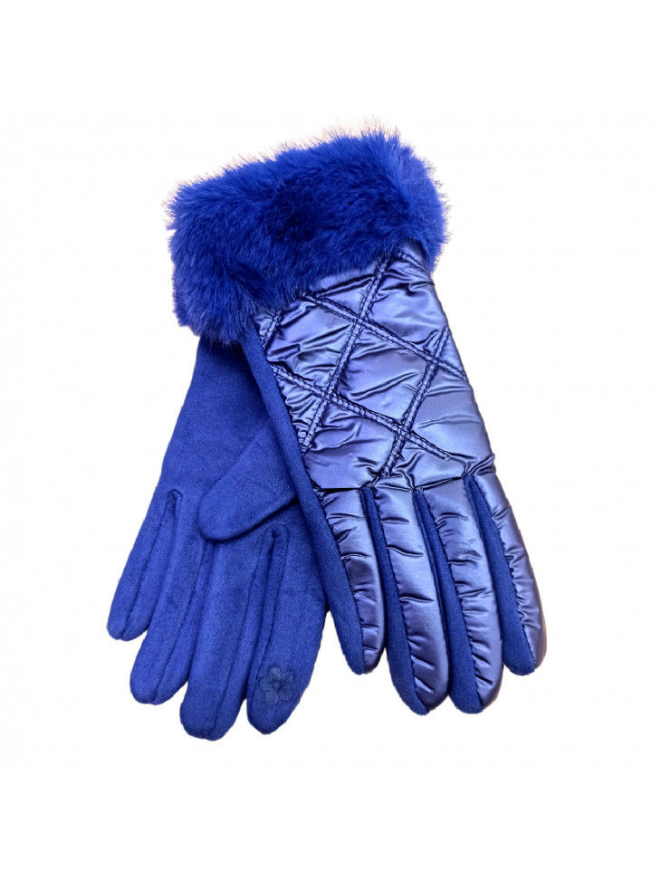 Suede gloves - metallic quilted fabric