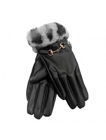 Gloves - leather-like fabric-Faux fur