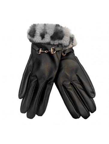 Gloves - leather-like fabric-Faux fur