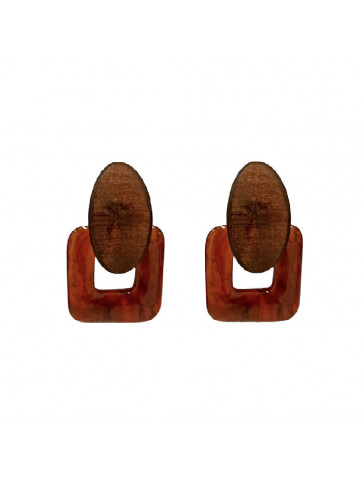 Σκουλαρίκι - γεωμετρικά σχήματα - ρητίνη και ξύλο