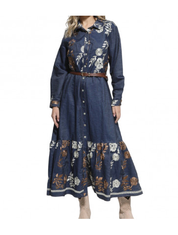 Midi dress with embroidered flower patterns