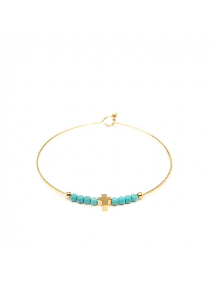 Women's Bracelet-Steel-Turquoise stones