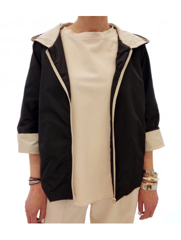 Hooded jacket - black color - beige two-tone on the hood and sleeves