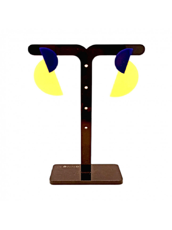 Σκουλαρίκια - κίτρινο Φλούο διάφανο - μπλέ πλεξιγκλάς