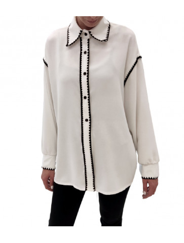 White Women's Polyester Shirt - Black Embroidery Details