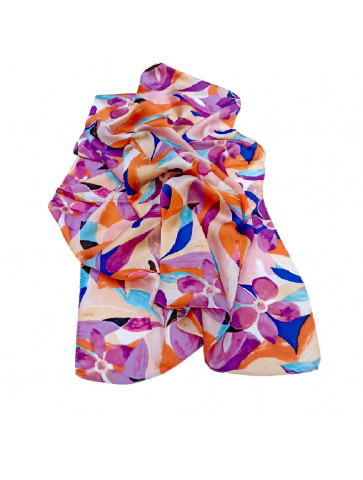 Square silk-like carf - multi-coloured floral print