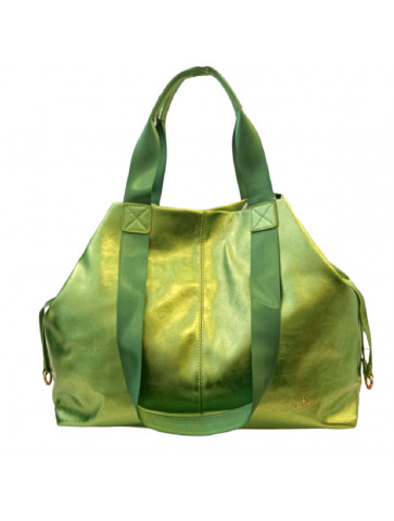 Women's shoulder bag - leather-like - metallic green color