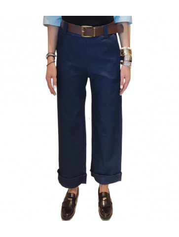 Γυναικείο jean βαμβακερό παντελόνι - λάστιχο και καφέ ζώνη στη μέση