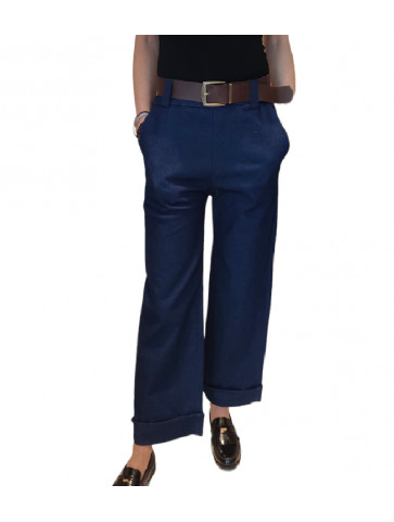 Γυναικείο jeans βαμβακερό παντελόνι - λάστιχο και καφέ ζώνη στη μέση