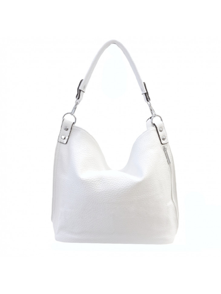 White Women's Leather-like Bag - Strap in Silver/White