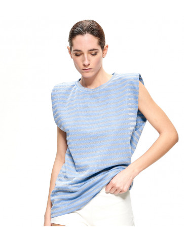 Sleeveless striped women's viscose T-shirt - Regular Fit