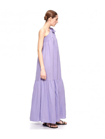 Γυναικείο φόρεμα με έναν ώμο -Λινό-Χαλαρή Εφαρμογή