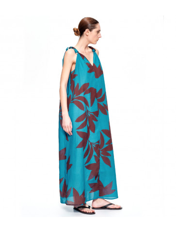 V-neck Printed Dress -knot-Cotton-Oversized