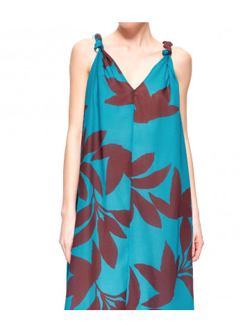 V-neck Printed Dress -knot-Cotton-Oversized