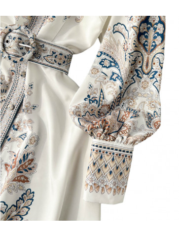 Women's long dress - flower print - polyester slightly wide line
