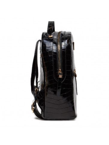 Women's backpack - black patent eco leather.