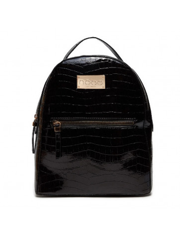 Women's backpack - black patent eco leather.