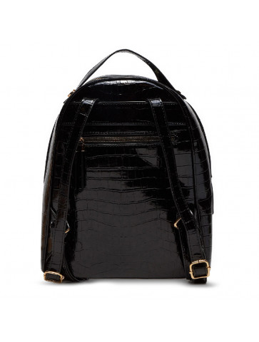 Women's backpack - black patent eco leather.