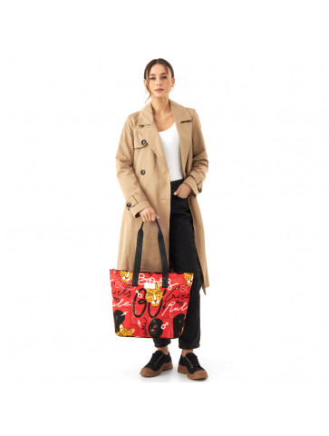 Πολύχρωμη γυναικεία τσάντα shopper - πολυεστερικό υλικό - στάμπα λεοπάρ
