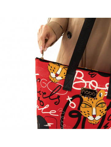 Colorful women's shopper bag - polyester material - leopard print
