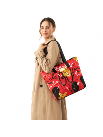 Πολύχρωμη γυναικεία τσάντα shopper - πολυεστερικό υλικό - στάμπα λεοπάρ