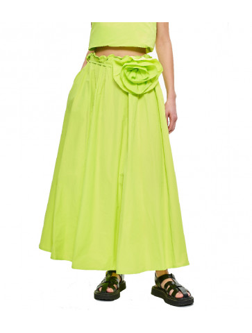 Long high-waisted women's cotton skirt with flower