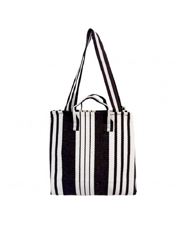 Women's Hand/Shoulder Bag - woven fabric - black & white