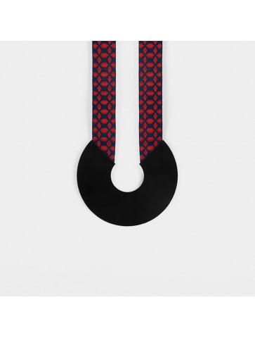 Necklace - Black Plexiglass Horseshoe - Red-blue strap