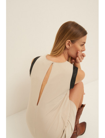 BACKLESS DRESS - FAUX LEATHER INSERT