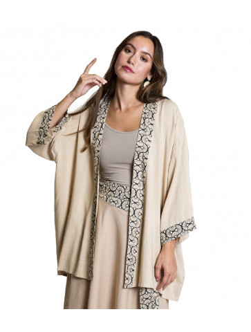 Short kimono - viscose - pattern -Beige