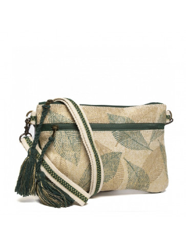 Clutch cotton bag - leaf motif print
