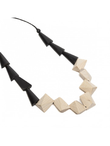 Long necklace - natural and painted wood