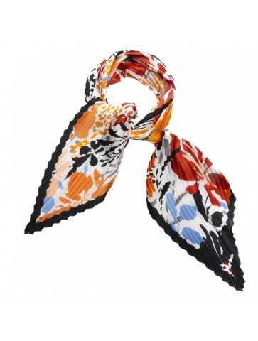 Pleated Women's scarf - Silk touch- Floral and leaf print